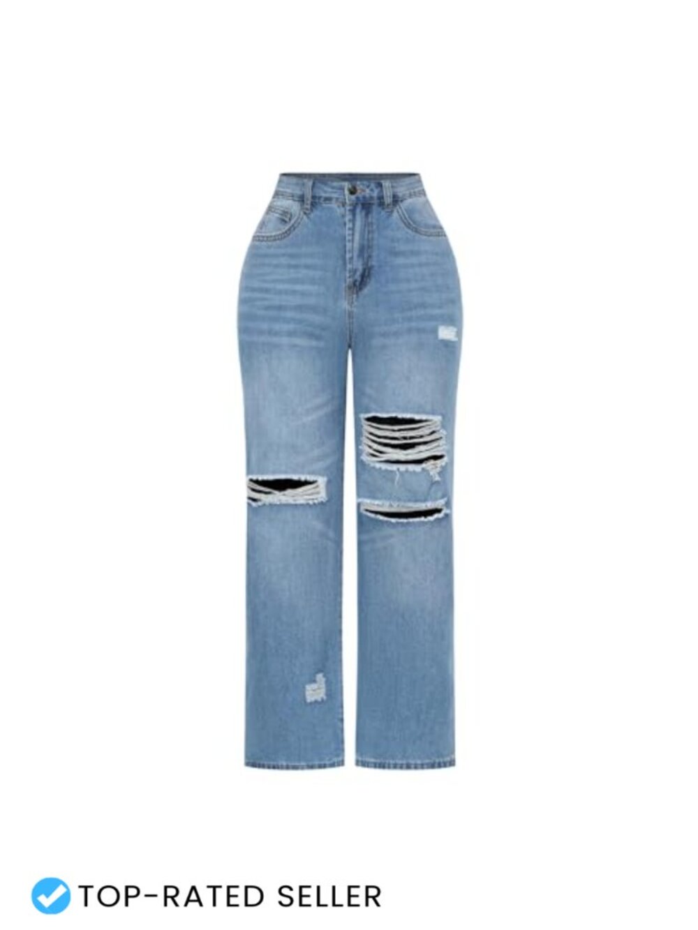 High Waisted Wide Leg Ripped Stretch Jeans